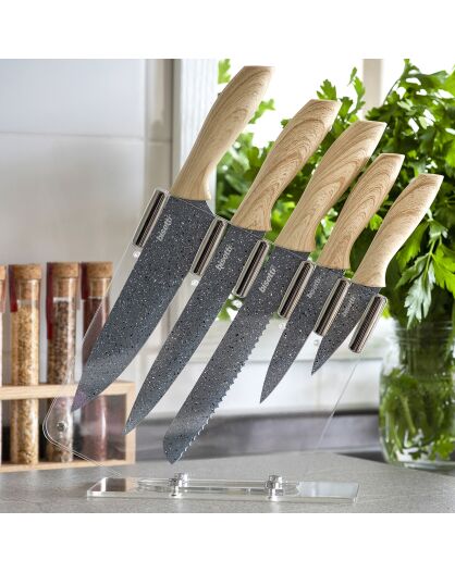 5 Couteaux de cuisine avec support Pierre Gourmet gris